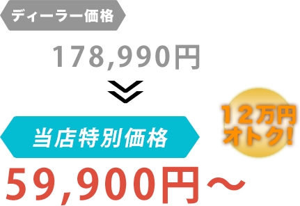 ディーラー価格178,990円がbuv.LABO 大阪店だと59,900円～。12万円もお得！